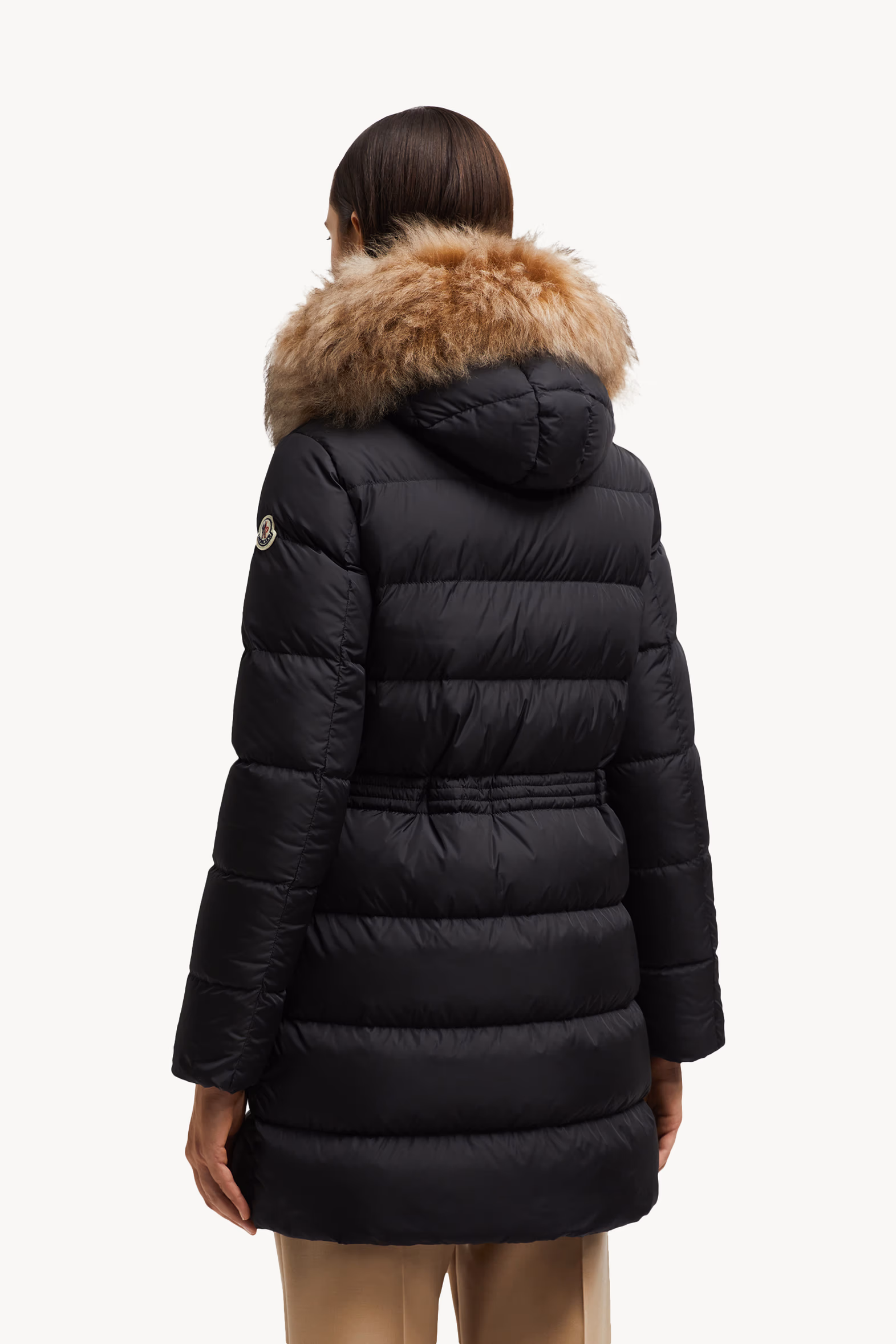 Aphroti Hooded Shearling-Trimmed Long Down Jacket Women Black & Beige Moncler 5